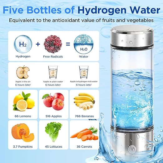 2024 New Hydrogen Water Bottle, 3 in 1 Hydrohealth Hydrogen Water Generator with SPE Pem Technology 3 Minutes Up to 2500 PPB Water Ionizer for Home, Office, Daily Drinking (Silver)