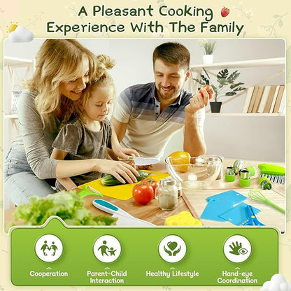 17 Pcs Montessori Kitchen Tools for Toddlers Kids Cooking Sets Safe Knife Set for Real Cooking Include Toddler Knives Cutting Boards Bear Sandwich Cutters Whisk Scissors for Birthday