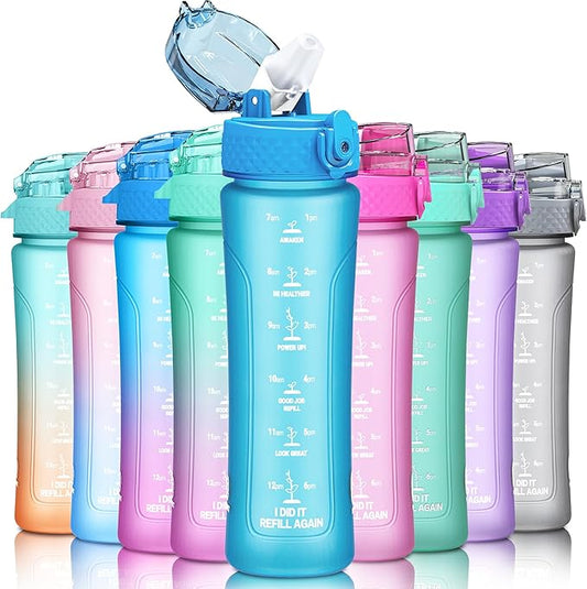 15oz Kids Sports Water Bottles for School with Straw Lid (Blue)