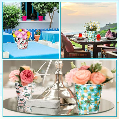 16 Pcs Small Metal Beach Bucket Sand Bucket 4.4 x 5.4 x 6.4 Inches Hawaiian Mini Drink Bucket with Handles for Summer Beach Theme Birthday Party Favors(Classic)