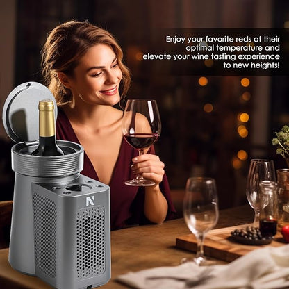 NEWTRY Wine Chiller Electric, 24 Hours Iceless Wine Cooler for 750ml Standard Straight Wine Bottle, Single Bottle Wine Chiller Constant Low Temp for Home, Kitchen, Office, Outdoors