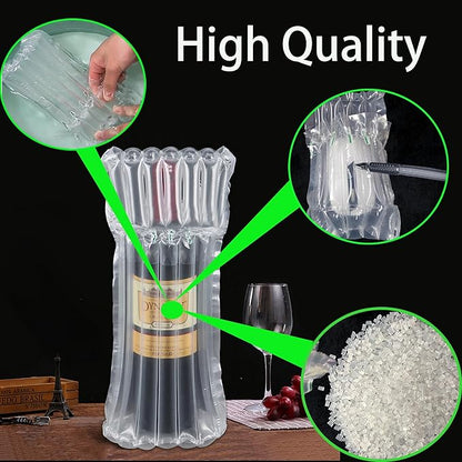 12 Packs Wine Bottle Travel Protector Bags, Inflatable Air Column Packaging Bubble Bag, Reusable Wine Bottle Protector,Wine Bottle Shipping & Packaging, Airplane Trave，with Free Inflator Pump.