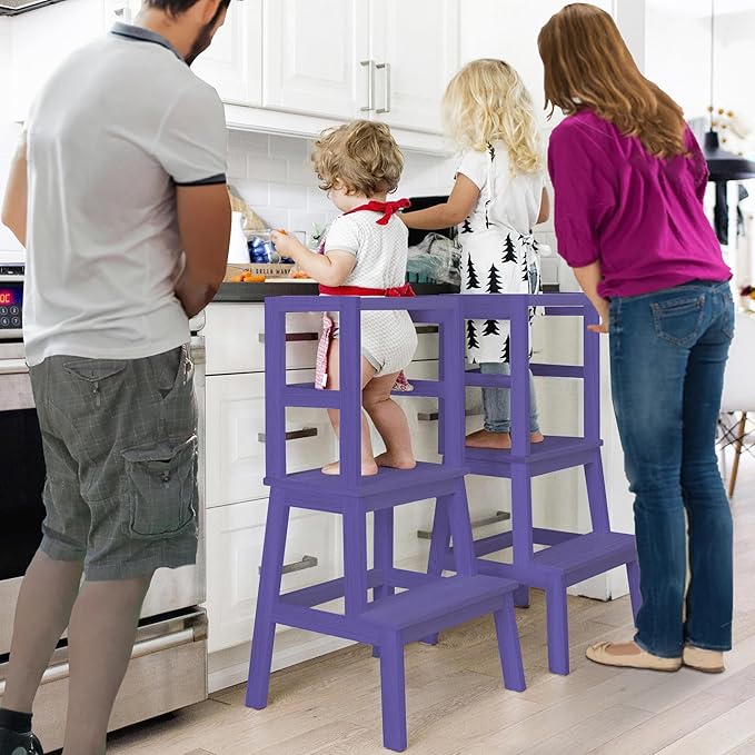 Toddler Tower,Kitchen Step Stool for 18 Months and Older,Solid Wood Kid Kitchen Stool(Blue)