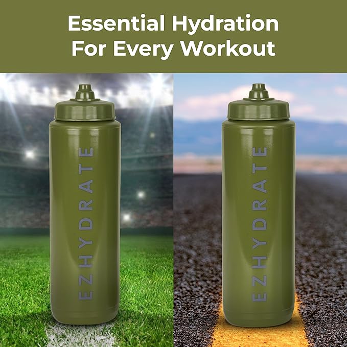 1 Pack Green 32oz Squeeze Water Bottles - Sports Water Bottles For Football, Hockey, Athletics - Reusable Squirt Bottle Set, BPA-Free, Perfect for Gym, Travel, Bike & Cycling Water Bottle