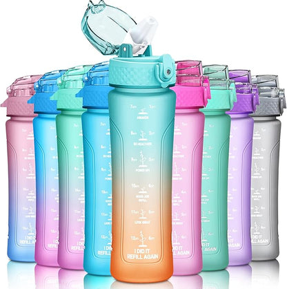 15oz Kids Sports Water Bottles for School with Straw Lid (Blue Pink Orange)