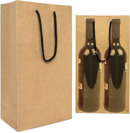 2 Bottle Wine Gift Bag (No Gift Tag), 7.15x4x13 Inch, 60Pcs Double Wine Bottle Gift Bag, 2 Bottle Wine Bag, Wine Gift Bags for 2 Bottles