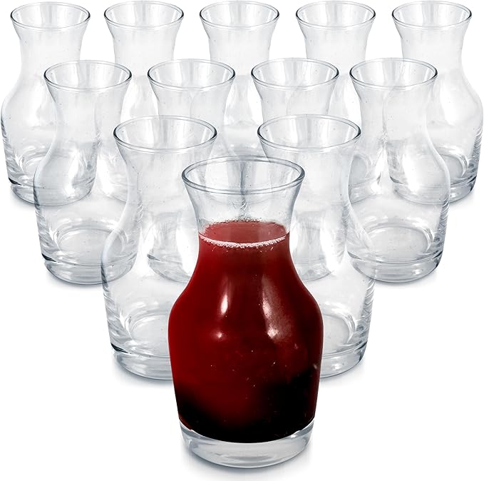 Set of 12 Glass Wine Carafe, 6 oz Small Carafe for Wine, Tasting, Champagne, or Juice, Mini Glass Wine Carafe Decanter for Individual Pours, Single Portion Small Decanter or Restaurant or Home