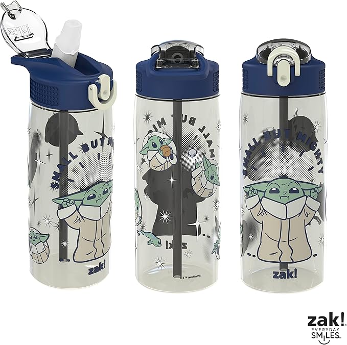 Zak Designs Star Wars The Mandalorian Water Bottle For School or Travel, 25 oz Durable Plastic Water Bottle With Straw, Handle, and Leak-Proof, Pop-Up Spout Cover (Grogu/The Child)