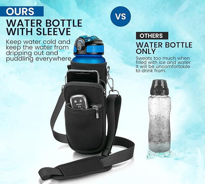 2 PACK: 32 Oz Water Bottle with Time Marker - Motivational Gym Water Bottle with Strap & Holder for Everyday Use | Water Bottles with Times to Drink | Big Water Bottle with Straw, Leak Proof & Durable