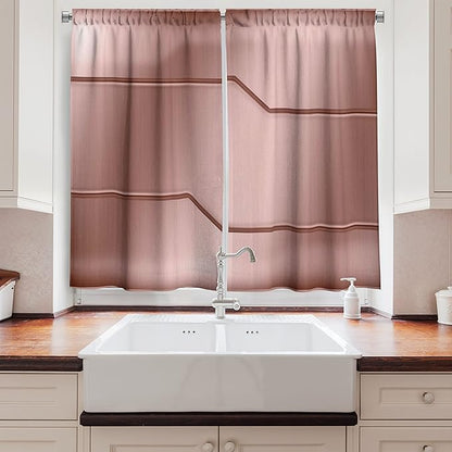 Ambesonne Industrial Long Kitchen Curtains, Realistic Looking Steel Surface Digital Print Plate Image Technology Inspired Design, Two Panels Drapes with Rod Pocket Room Decor, 55" x 45", Rose Gold