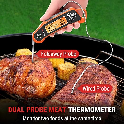 ThermoPro TP710 Instant Read Meat Thermometer Digital for Cooking, 2-in-1 Waterproof Kitchen Food Thermometer with Dual Probes and Dual Temperature Display for Oven, Grilling, Smoker & BBQ