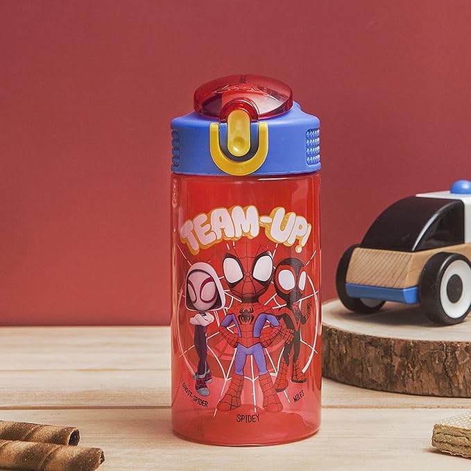 Zak Designs Marvel Spider-Man Kids Water Bottle with Spout Cover and Carrying Loop, Durable Plastic, Leak-Proof Design for Travel (16 oz, 2-Pack, Spidey and His Amazing Friends)