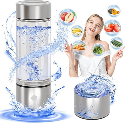 2024 Hydrogen Water Bottle,Hydrogen Water Bottle Generator 3Min Quick Electrolysis,Hydrogen Water Ionizer Glass Health Cup Suitable for Travel, Exercise,Home,Gift for Love(Silver)