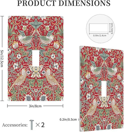 William Morris Strawberry Thief Botanical Red Green 1 Gang Light Switch Covers Single Toggle Wall Plate Decorative Switchcover Electrical Switchplate for Country Bathroom Bedroom Kitchen Decor