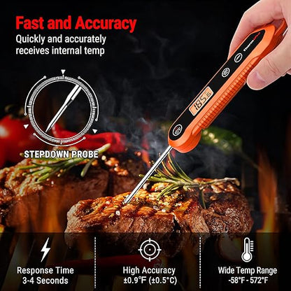 ThermoPro Digital Instant Read Meat Thermometer for Grilling Waterproof Kitchen Food LCD Thermometer with Calibration & Backlight Smoker Oil Fry Candy Thermometer