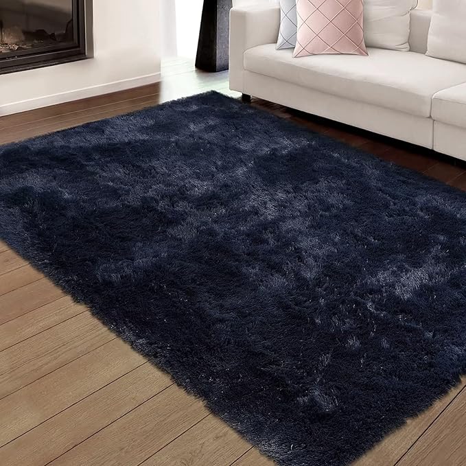 8 x 10 Large Area Rugs for Living Room, Super Soft Fluffy Modern Bedroom Carpet Rug Indoor Modern Plush Shaggy Floorcover Fuzzy Solid Home Decor Rug Non Slip Large Rug Kids' Room Nursery, Navy