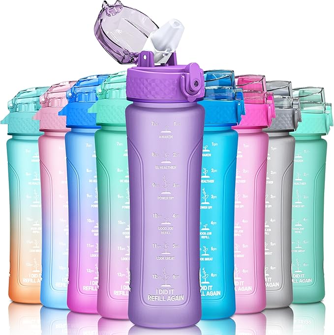 15oz Kids Sports Water Bottles for School with Straw Lid (Purple)