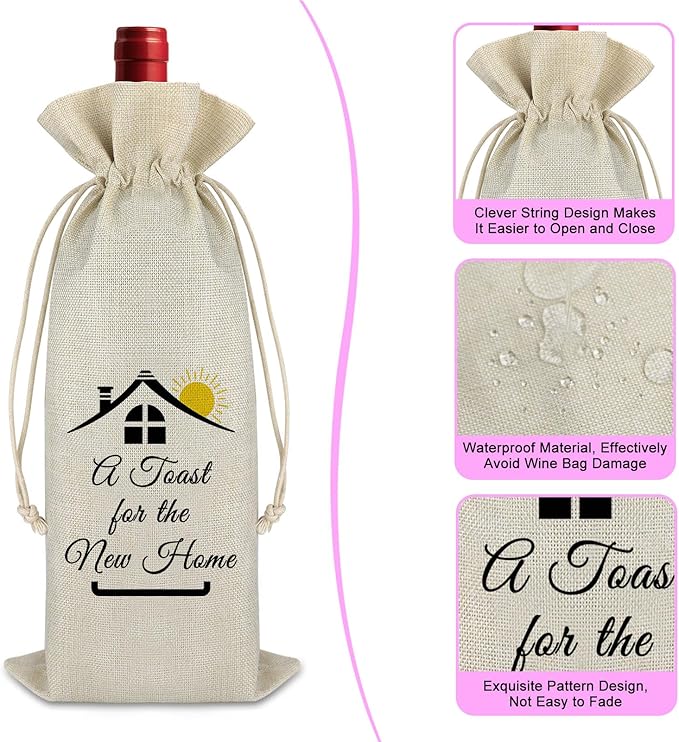 New Home Gift Housewarming Gifts Wine Bag for Homeowner Host New Homeowner Gift for Friends Wine Gift Bag First New Home Gift for Women Men Housewarming Party Decorations Burlap Wine Wrap Bag