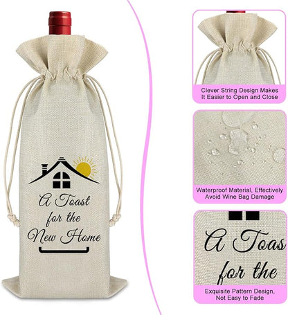 New Home Gift Housewarming Gifts Wine Bag for Homeowner Host New Homeowner Gift for Friends Wine Gift Bag First New Home Gift for Women Men Housewarming Party Decorations Burlap Wine Wrap Bag