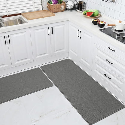 COSY HOMEER 24x35 Inch/24X60 Inch Kitchen Rug Mats Made of 100% Polypropylene Strip TPR Backing 2 Pieces Soft Kitchen Mat Specialized in Anti Slippery and Machine Washable,Grey