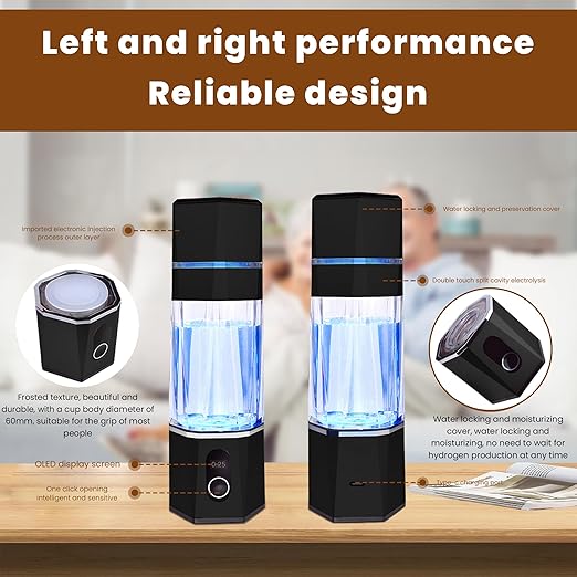 SPE/PEM Hydrogen Rich Water Bottle, Hydrogen Rich Water Flask,Hydrogen Rich Concentration Technology, OLED Display,for Home,Office,traval (Black), zbfc1BLACK