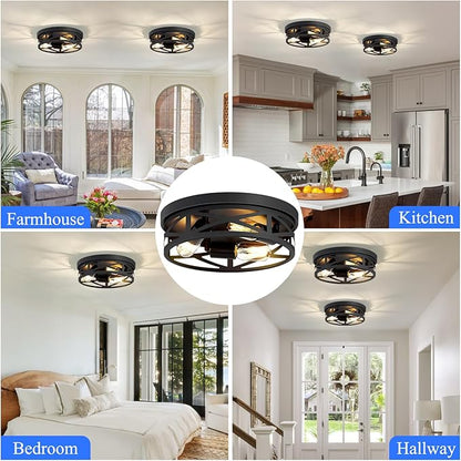 13 inch Black Flush Mount Ceiling Light Fixture, 3-Light, Close to Ceiling, Ideal for Hallway, Kitchen, Farmhouse, Bedroom