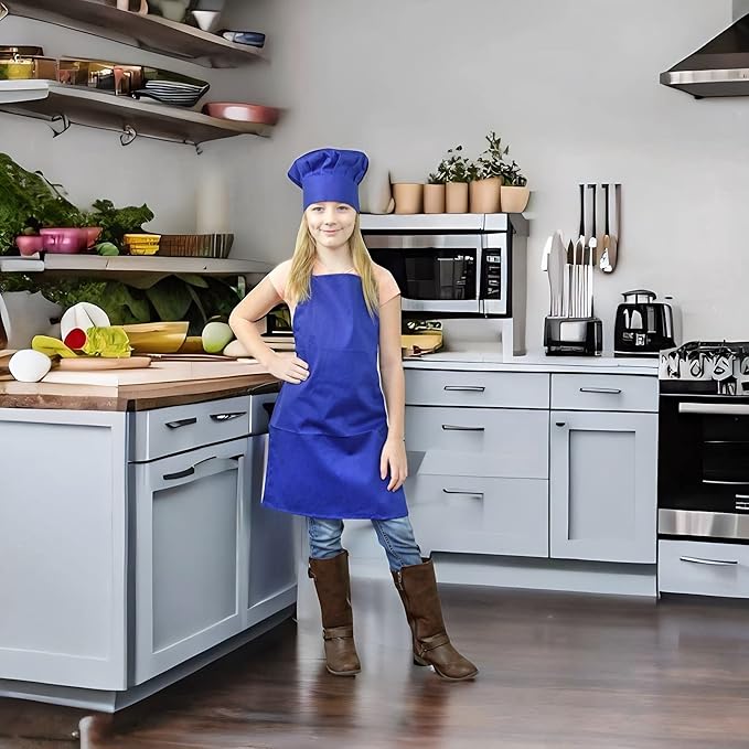 Tessa's Kitchen Club - Chef Hat and Apron Set for Kids, Real Cooking and Baking Wear Kit for Young Chefs in Training