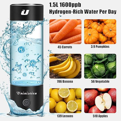 2in1 Hydrogen Water Bottle 2024, Hydrogen Water Generator with SPE PEM Technology Water ion, Hydrogen Dispenser Improves Water Drinking in 3 Minutes for Home, Office, Travel,USB-C Charging (Black)