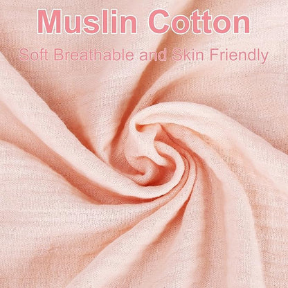 2 Pack Muslin Crib Sheets for Baby Girls & Boys-Neutral Breathable Crib Mattress Protector for Standard Crib Mattress (28"x 52")-Soft Crib Sheets Fitted-No Slip Toddler Cotton Bedding-Blush & White