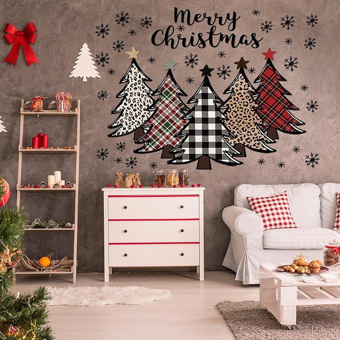 2 Pcs Large Christmas Tree Wall Decals Large Merry Christmas Watercolor Tree Wall Stickers Peel and Stick Removable Xmas Pine Tree Wall Decals for Bedroom Living Room Offices Home Decoration