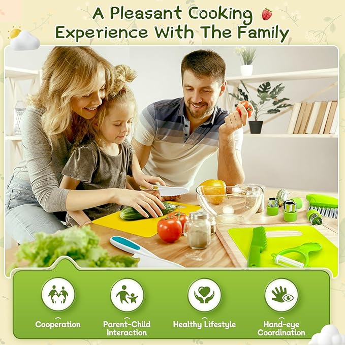 13 Pcs Montessori Kitchen Tools for Toddlers Kids Cooking Sets Safe Knife Set for Real Cooking Include Toddler Knives Cutting Boards Sandwich Cutters Peeler for Birthday