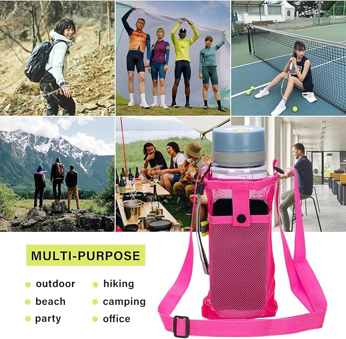 2 Pack Portable Water Bottle Bag with Adjustable Shoulder Strap - Foldable Lightweight Beach Water Bottle Sling Bag for Sports Gym Hiking Camping Walking