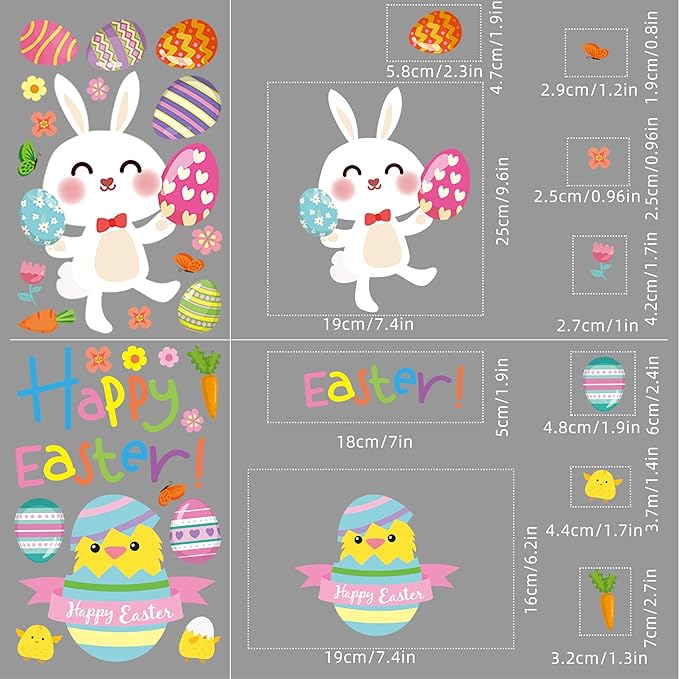 174 PCS Cute Easter Window Cling Stickers for Home Decoration,Easter Bunny Eggs Window Cling Stickers Decals for Kids, Egg Hunt Games Decals Home Party Supplies