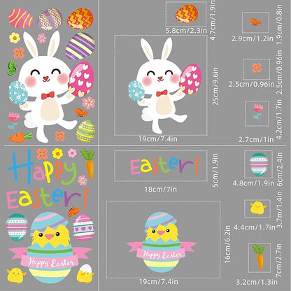 174 PCS Cute Easter Window Cling Stickers for Home Decoration,Easter Bunny Eggs Window Cling Stickers Decals for Kids, Egg Hunt Games Decals Home Party Supplies