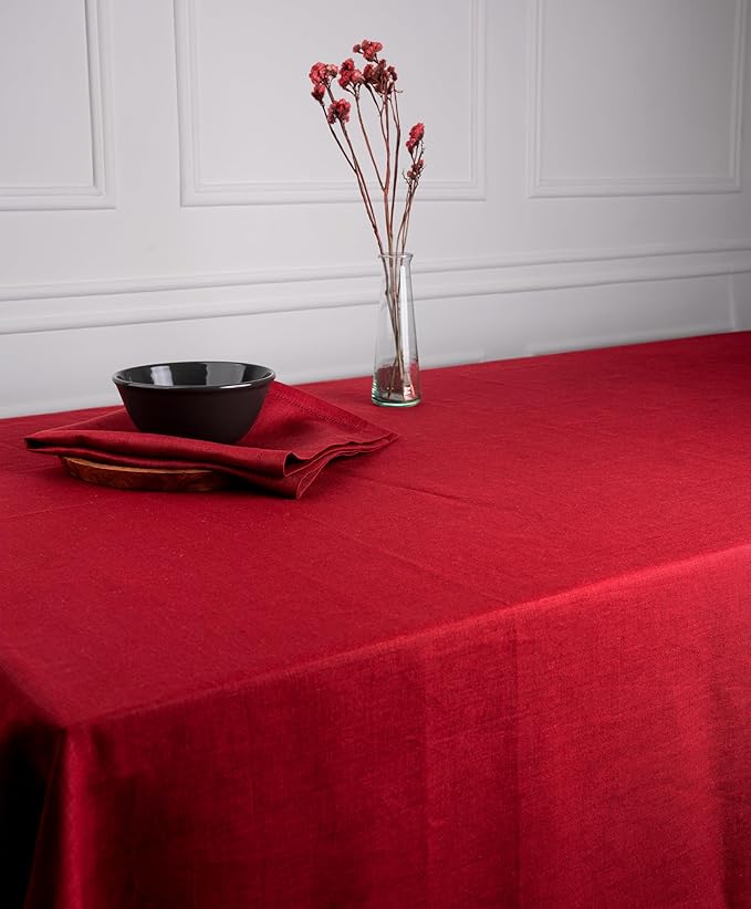 D'Moksha Homes Linen Tablecloth 54 x 72 Inch - 100% Pure Linen Bright Red Tablecloth - Machine Washable Dining Tablecloth for Rectangle Tables