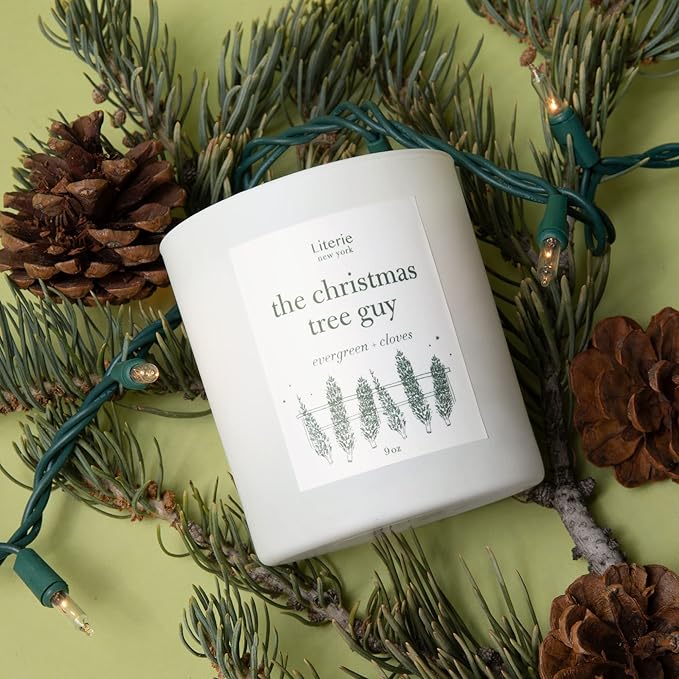 NYC Inspired Scented Candle: The Christmas Tree Guy - Evergreen & Cloves Scent, 9oz, 50 Hour Burn, Vegan Soy & Coconut Blend Candle for Home Decor, Gift for Women & Men