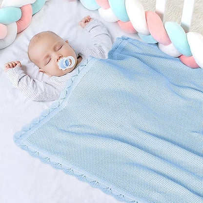 100% Cotton Baby Blanket Knit Lace Soft Warm Toddler Blanket,30 x 40 Inches，Sky Blue