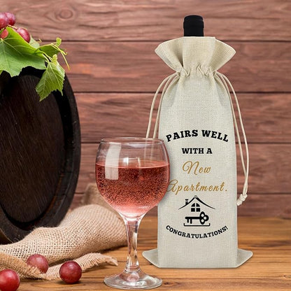 New Home Gift for Women Men Housewarming Gifts New Apartment Wine Bag Congratulation Gift for Homeowner New House Host Drawstring Wine Wrap Bag Warming Gift for Couple Housewarming Party Decorations