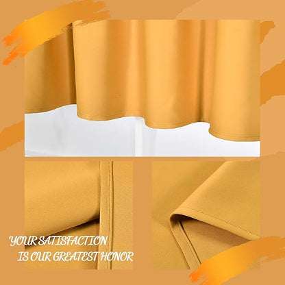 4 Panels Gold Yellow Valance for Windows 42x18 Inch Solid Thermal Insulated Blackout Rod Pocket Kitchen Short Curtain Toppers Valance for Bathroom Living Room