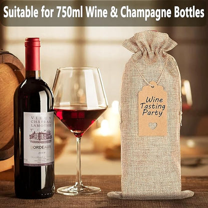 Burlap Wine Bags, Wine Gift Bags, 12Pcs Reusable Wine Bottle Bags with Drawstrings, Wine Bottle Gift Bags for Party, Christmas, Wedding, Travel, Home Storage