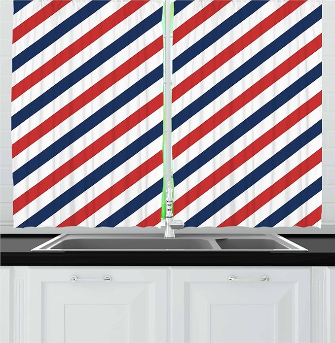 Ambesonne Harbour Stripe Kitchen Curtains, Vintage Barber Pole Helix of Colored Stripes Medieval Contrast Design, Window Drapes 2 Panel Set for Kitchen Cafe Decor, 55" x 36", Blue Red