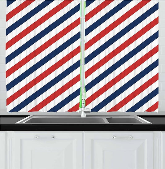 Ambesonne Harbour Stripe Kitchen Curtains, Vintage Barber Pole Helix of Colored Stripes Medieval Contrast Design, Window Drapes 2 Panel Set for Kitchen Cafe Decor, 55" x 36", Blue Red