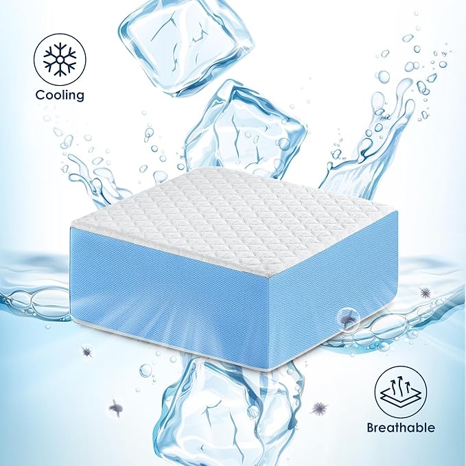 12"x12"x5" Cooling Cube Pillow for Side Sleepers, Square Memory Foam Side Sleeper Pillow Firm Soft Double-Sided Supportive Head Neck Shoulder for Pain Relief Cervical Pillow, White-Blue