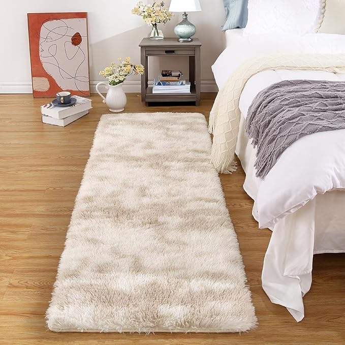 2x6 Rug Runner Faux Fur Fluffy Area Rug for Living Room Extra Soft Fuzzy Rugs Plush Shaggy Throw Carpet for Nursery Kids Room Non Slip Non Shedding Home Decor Rug for Bedroom,Tie Dye Light Taupe