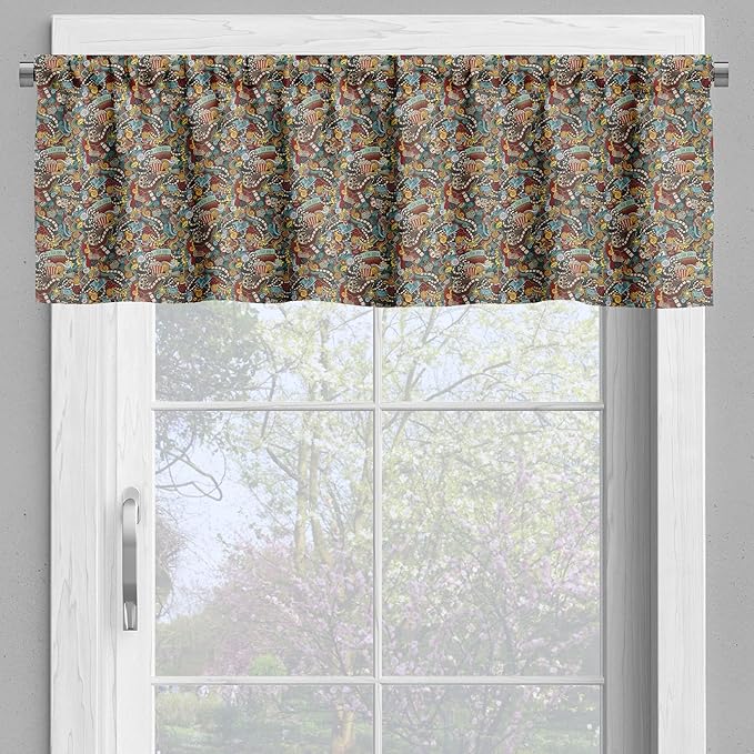 Ambesonne Hipster Valance & Tier Curtain 3 pcs Set, Cinema Items Combined in an Abstract Style Popcorn Movie Reel The End Theatre, Window Treatments for Kitchen Room Decor, 55" x 36", Seafoam Yellow