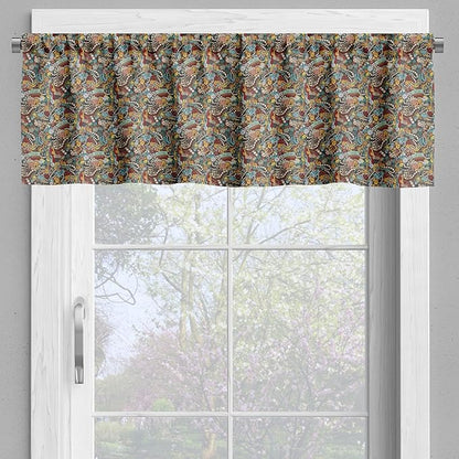 Ambesonne Hipster Valance & Tier Curtain 3 pcs Set, Cinema Items Combined in an Abstract Style Popcorn Movie Reel The End Theatre, Window Treatments for Kitchen Room Decor, 55" x 45", Seafoam Yellow