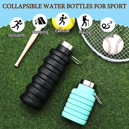 17oz Collapsible Water Bottles for Travel 500ml Reusable Foldable Silicone Water Bottle with Portable Buckle Silicone for Camping Hiking Sport