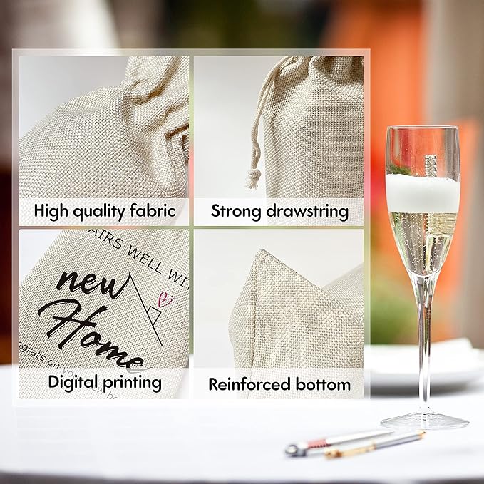 Zodvery Housewarming Wine Gift Bags - Gift for New Home, New Home Owner Gift, Realtor Gift to Clients - Reusable Burlap With Drawstring Gift Bag (5.5"x 13.5")-1 Pcs/jiu076