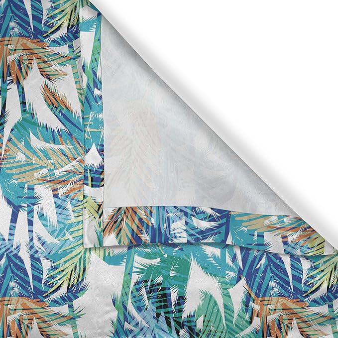 Ambesonne Palm Leaf Valance & Tier Curtain 3 pcs Set, Tropical Summer Print with Palm Abstract Nature Pattern Fantasy Dream, Window Treatments for Kitchen Room Decor, 55" x 36", Blue Mint Green Orange