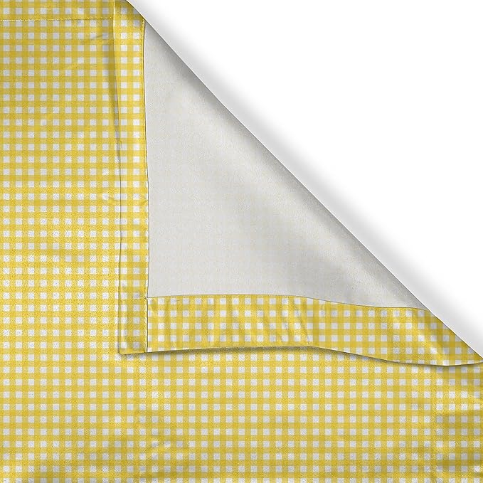 Ambesonne Checkered Valance & Tier Curtain 3 pcs Set, Classic English Pattern in Yellow Picnic in Summertime Theme Retro Striped, Window Treatments for Kitchen Room Decor, 55" x 45", Yellow White